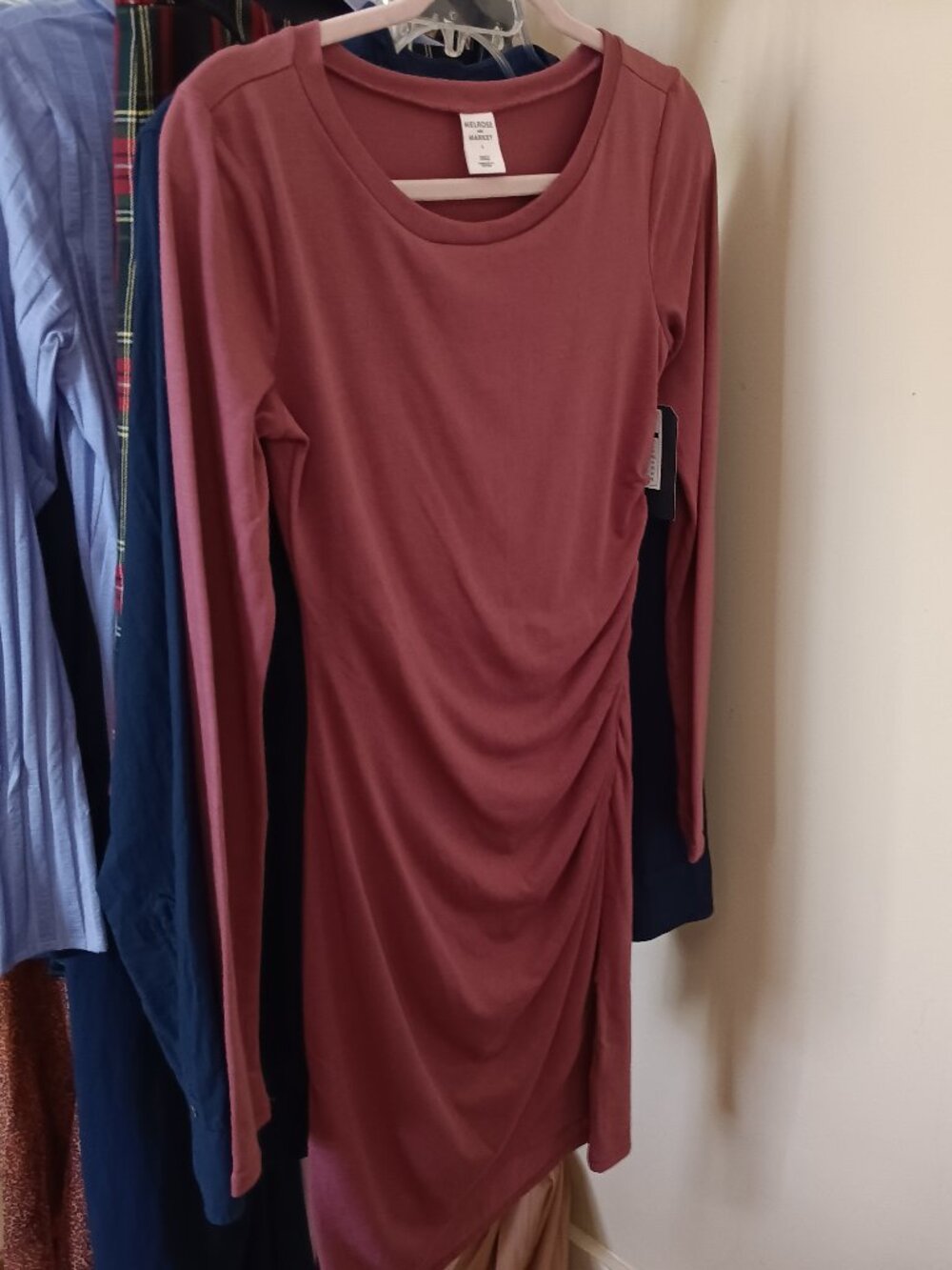NWT Plum Knit Long Sleeve Sheered Side Dress Size Small